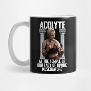 Gabrielle, Acolyte At The Temple Of Our Lady Of Divine Musculature Mug